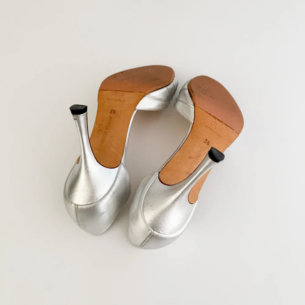 MANOLO BLAHNIK シルバー ミュール セダラビー New MANOLO BLAHNIK SEDARABY BIJ 105 PEARLS Silver Wedding